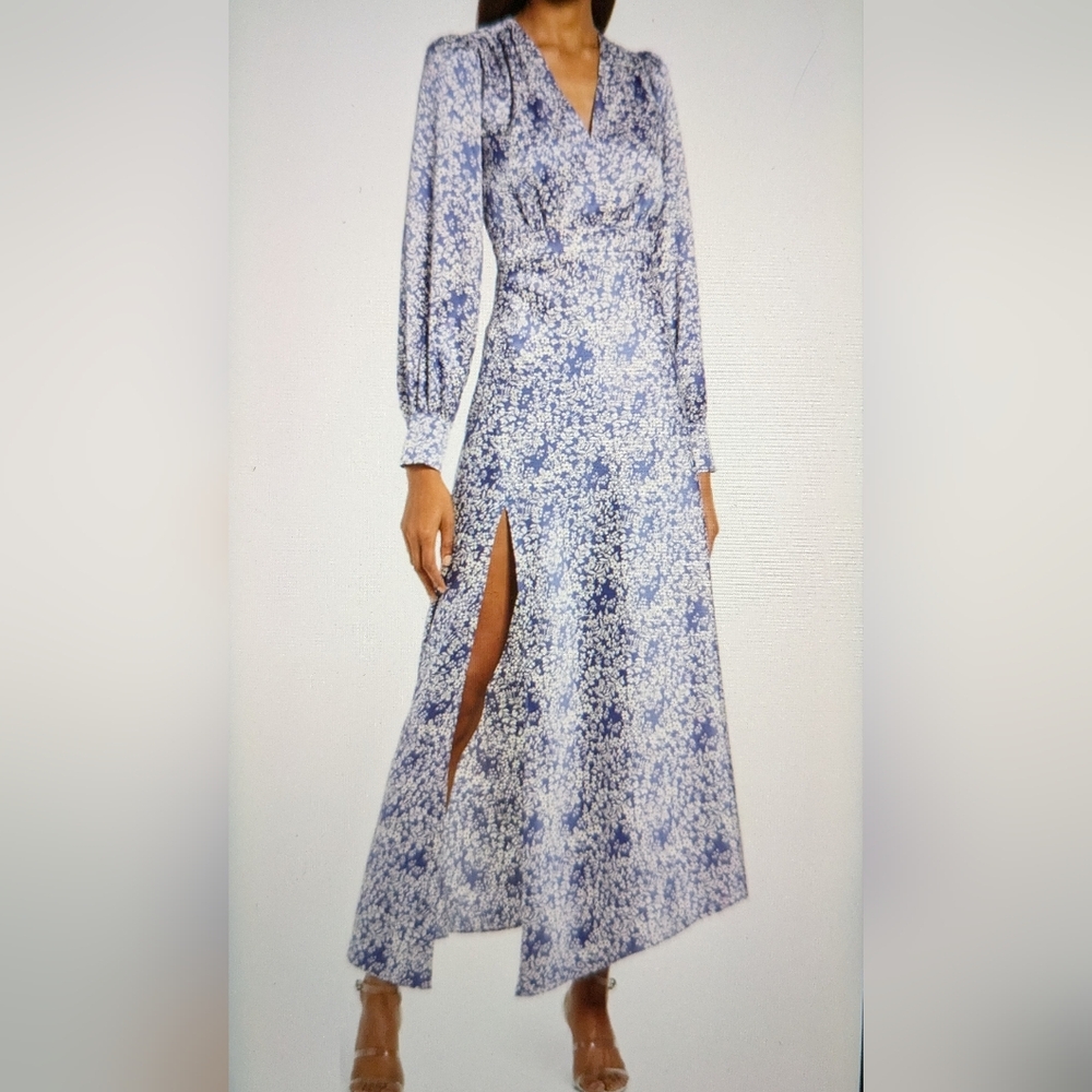 Floret Studios Floral Long Sleeve Satin Dress (Nordstrom)